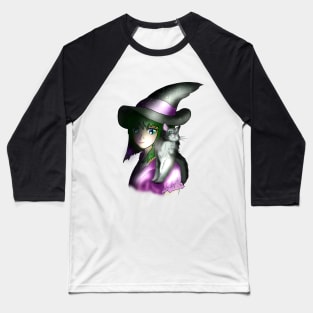 Young witch with a black and white cat Baseball T-Shirt